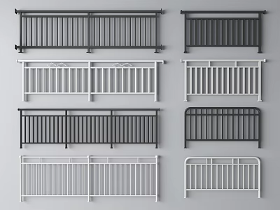 Various Black And White Fence Designs With Horizontal Rails And Modern Sleek Decorative Styles 3d model