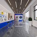 Modern Service Hall Interior Design With Service Counters Bright Lighting Large Windows And Marble Floor