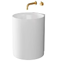 Modern White Ceramic Washbasin with Cylindrical Design and Gold Faucet for Contemporary Bathroom