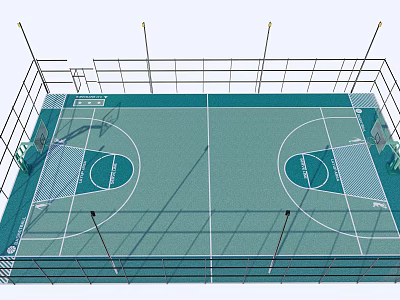 Indoor Basketball Court With Green Surface White Lines And Surrounding Fencing 3d model