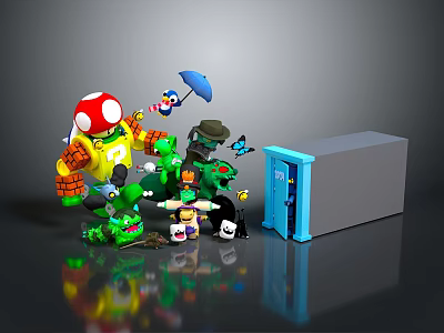Diverse Game Characters In Colorful Interactive Scene With Umbrella Butterfly And Box 3d model