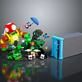 Diverse Game Characters In Colorful Interactive Scene With Umbrella Butterfly And Box 3d model