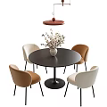 Cream style dining table and chair combination round dining table dining chair four-person dining table and chair minimalist dining table restaurant chandelier 3d model