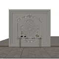 Elegant Console Table With Marble Top And Gold Decor On White Carved Wall 3d model