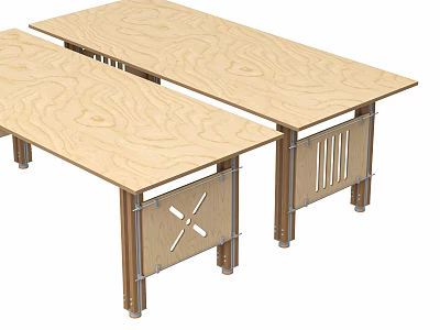 Modern Wooden Desks with Sturdy Metal Frame and Simple Design for Home Office 3d model