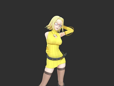 Blonde Woman In Yellow Dress Wearing Glasses Standing Against Black Background 3d model