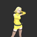 Blonde Woman In Yellow Dress Wearing Glasses Standing Against Black Background