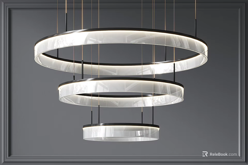 Modern Multi Layer Circular Ring Chandelier With Sleek Metal Frame And Transparent Shade 3d model
