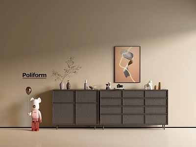 Modern Gray Entryway Console Cabinet With Decorative Items And Wall Artwork 3d model