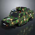 Camouflaged Military Vehicle Exterior Design With White Cross Symbols And Roof Equipment