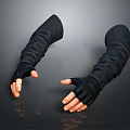 Pair Of Hands Wearing Black Long Gloves Covering Wrist To Fingers On Dark Background