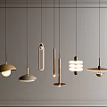 Modern Pendant Lights with Various Designs Hanging on Gray Framed Wall 3d model