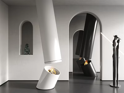 Modern Curved Fireplace Design With White Black Finish And Arched Decorative Sculpture 3d model