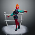 Orange Haired Character In Teal Top Black Shorts Near White Railings On Snowy Ground