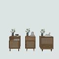 Modern Wooden Bedside Tables With Woven Details Drawers And Decorative Items