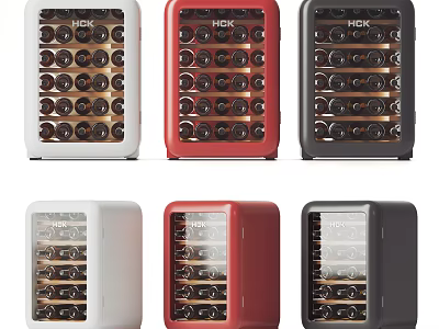 Modern Wine Coolers In White Red Black With Compact Glass Door Design 3d model
