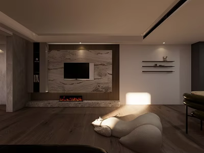 Modern TV Stand With Marble Backdrop TV And Shelves In Living Room 3d model