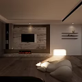 Modern TV Stand With Marble Backdrop TV And Shelves In Living Room
