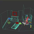 Colorful Clown Game Movie Character With Green Hair Playing Violin In Old Room