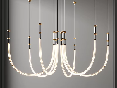 Elegant Modern Curved LED Chandelier With Gold Black Metal Frame Design 3d model