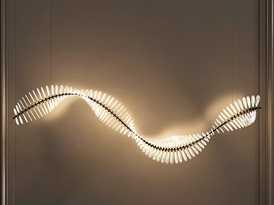 Modern Wave Shaped Chandelier With White Illuminated Lights And Black Frame For Indoor Decor 3d model