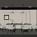 Modern Restaurant Interior With Dining Table Chairs Pendant Lights And Decorative Art