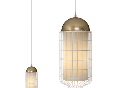 Modern Pendant Lights with Brass Top White Metal Cage Frame and Frosted Glass Lampshade 3d model