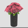 Beautiful Pink Roses Arranged in Black Marble Vase with Green Leaves