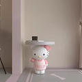 Pink Hello Kitty Living Room With Beige Sofa Coffee Table Stuffed Toys And Decorative Paintings