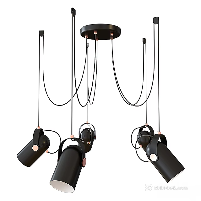 Modern Black and Copper Chandelier with Multiple Pendant Lights and Adjustable Cables 3d model