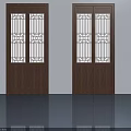 Double Wooden Hinged Doors With White Geometric Pattern For Home Interior Design 3d model