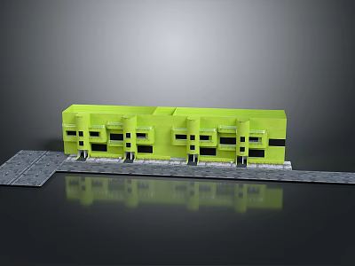 Green Modern Building Model Design With Multiple Windows And Gray Platform 3d model