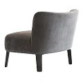 Modern Beige Velvet Single Seater Sofa With Curved Backrest And Wooden Legs