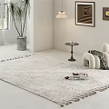 Ivory Square Rug With Tassel Edges In Modern Minimalist Living Room Decor