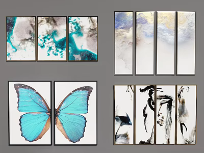 Various Decorative Paintings With Abstract Art Butterfly Design And Multi Panel Wall Decor 3d model