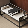 Modern Daybed With Black Frame White Cushion Small Coffee Table Wooden Wall And Beige Carpet