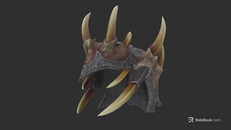 Unique Spiked Bone Inspired Jewelry Piece With Antique Metal Details 3d model 
