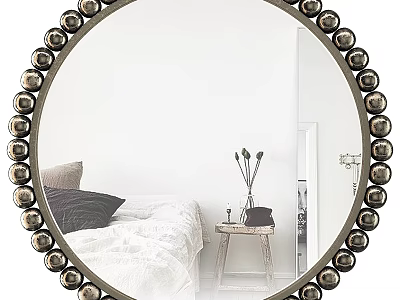 Oval Decorative Mirror with Round Accent Frame Reflecting Bedroom Bedside Table and Vase 3d model