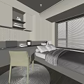 Modern Tatami Bedroom Interior With Tatami Bed Desk Chair Storage Cabinets And Window Blinds