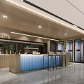 Modern Coffee Bar Interior Design With Blue Counter Bar Stools Coffee Machines And Plants