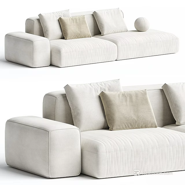 Modern Light Beige Multi Person Sofa With Ribbed Texture And Decorative Pillows 3d model
