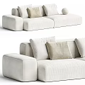 Modern Light Beige Multi Person Sofa With Ribbed Texture And Decorative Pillows 3d model