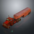 Rusty Red Semi Truck Tractor With Canvas Covered Trailer And Reflective Surface 3d model