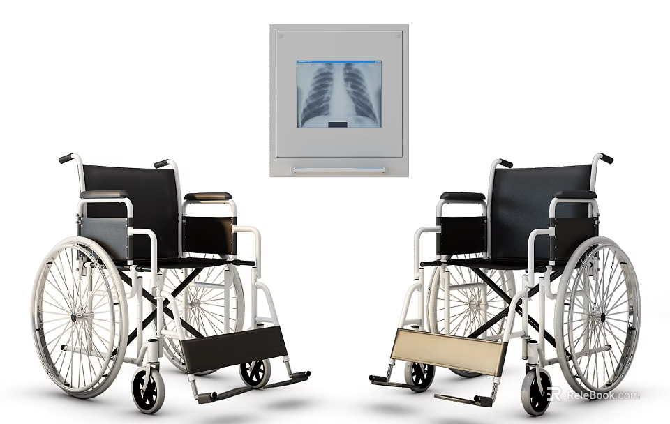 Modern Medical Wheelchairs and X Ray Display with Lungs Image Equipment 3d model 