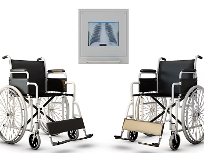 Modern Medical Wheelchairs and X Ray Display with Lungs Image Equipment 3d model