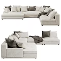 Modern Sectional Sofa In Neutral Tones With Multiple Pillows And Throw Blanket 3d model