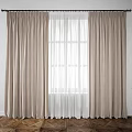 Dark Curtains With White Sheer Curtain For Home Window Interior Design 3d model