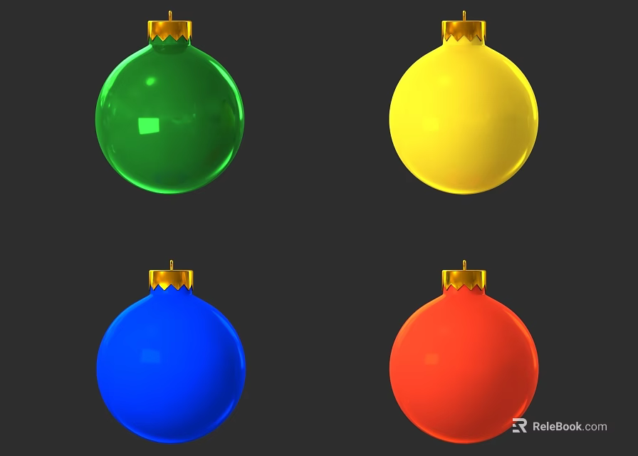 Colorful Plate Decoration With Green Yellow Blue Red Ornaments And Golden Tops 3d model 