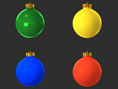 Colorful Plate Decoration With Green Yellow Blue Red Ornaments And Golden Tops 3d model
