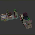 Two Small Utility Platform Carts With Seats And Steering Wheels 3d model